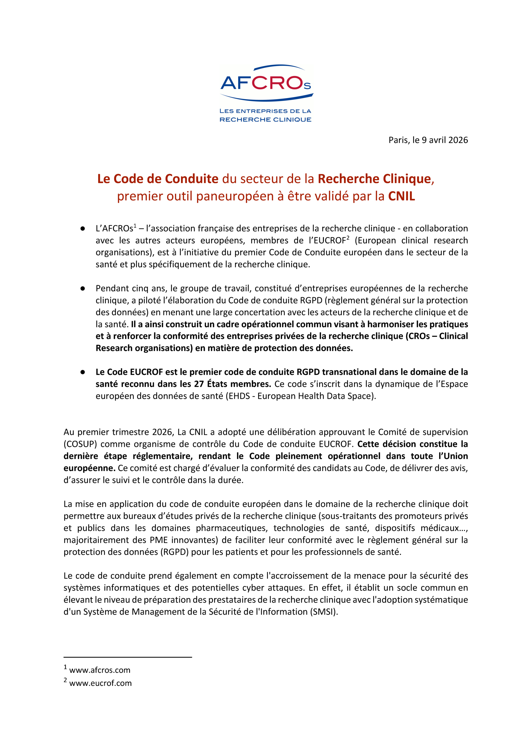 Le Code de Conduite du secteur de la Recherche Clinique, premier outil paneuropéen à être validé par la CNIL